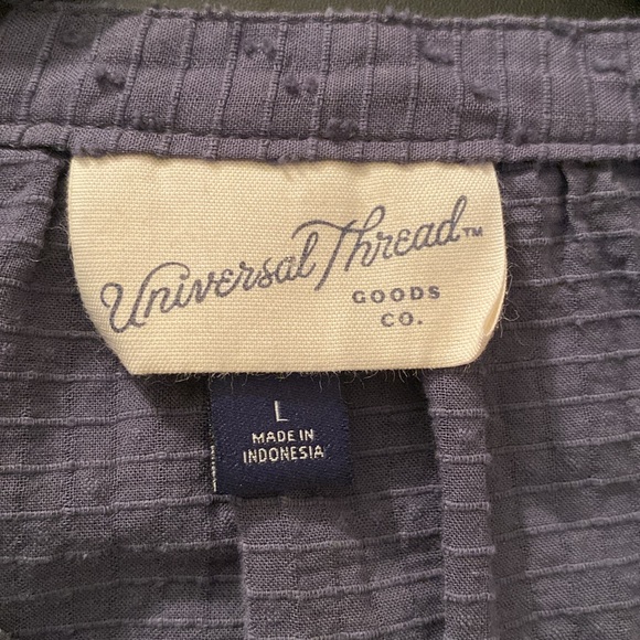 Universal Thread Blue Semi-Sheer Embroidered 100% Cotton Peasant Blouse Size LG - Picture 9 of 11